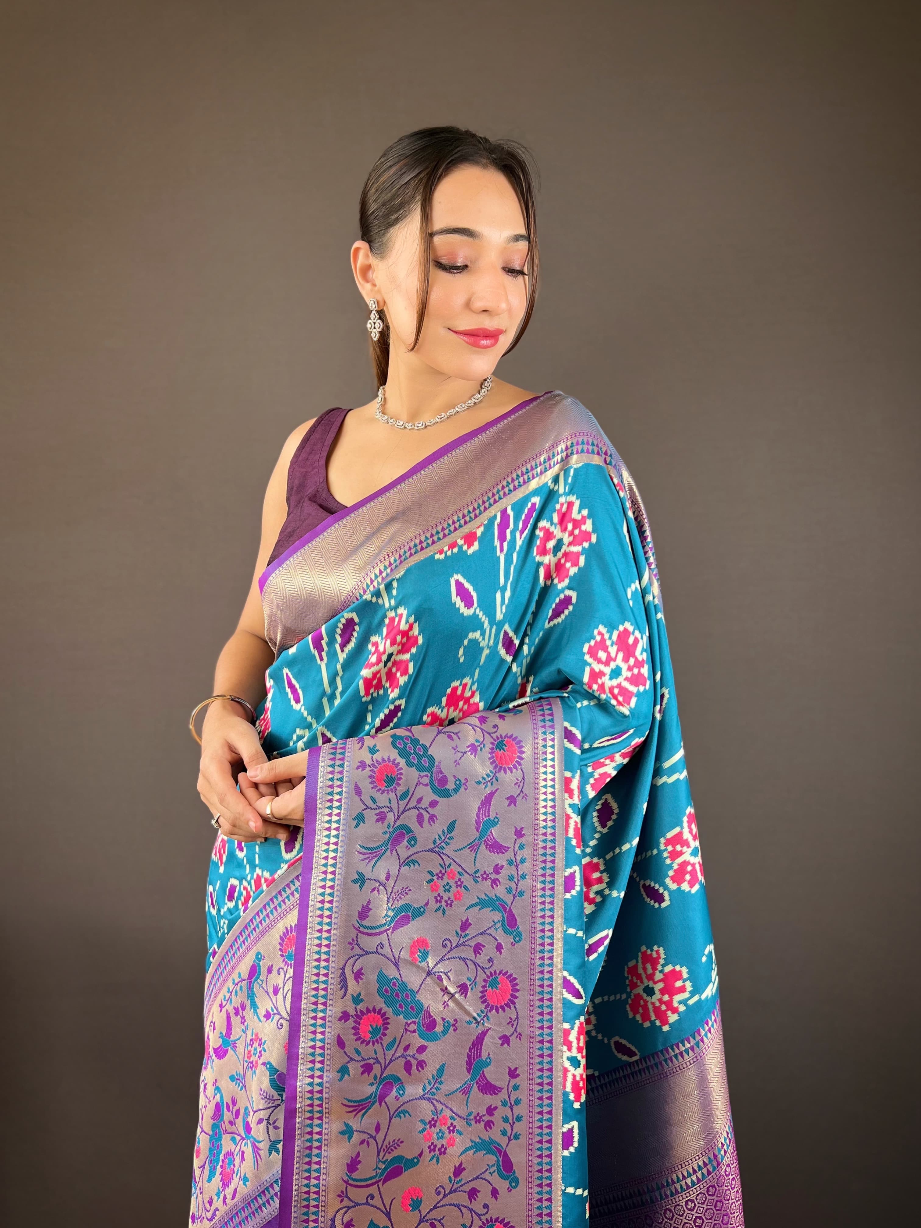 Lucknowi Patola And Paithani Fusion Woven Saree
